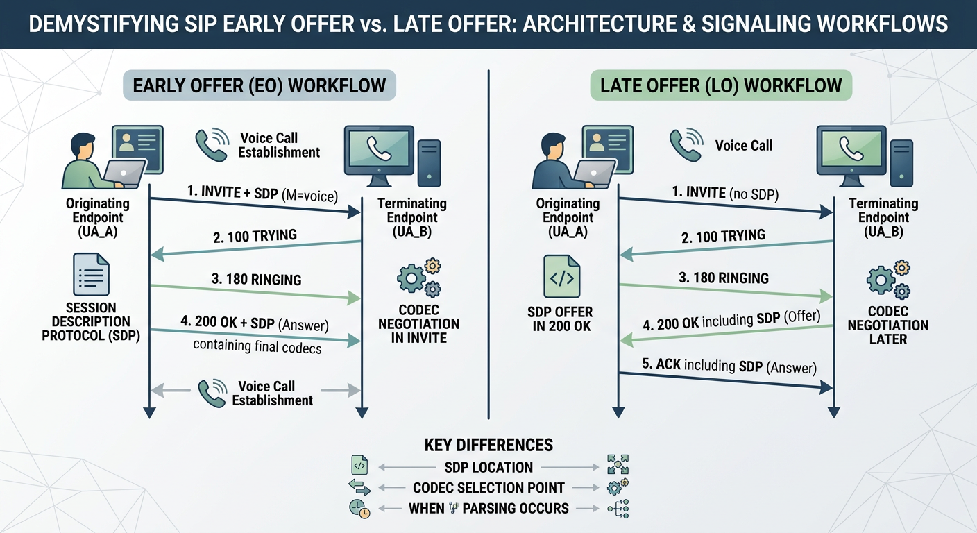 Illustration for Demystifying SIP Early Offer vs. Late Offer: Architecture and Signaling Workflows