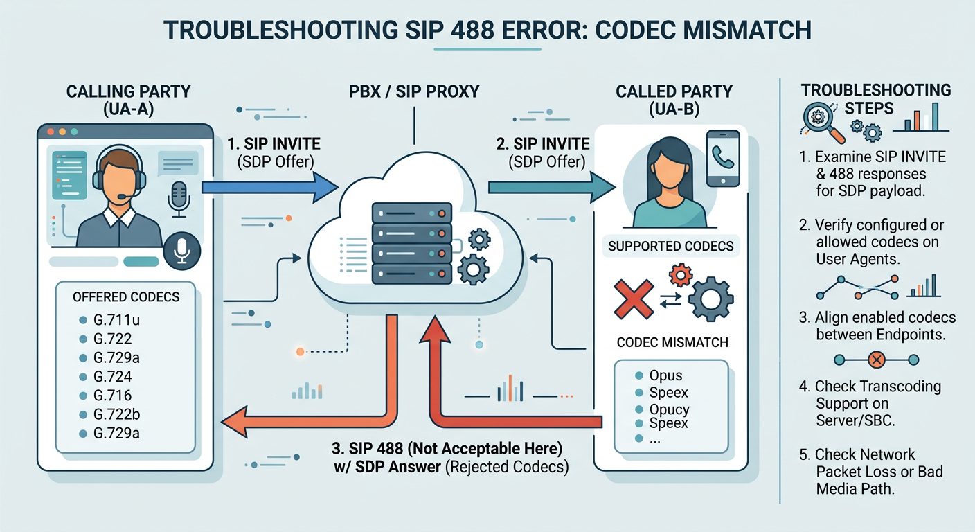 Illustration for Troubleshooting SIP 488 Not Acceptable Here Codec Mismatch Errors