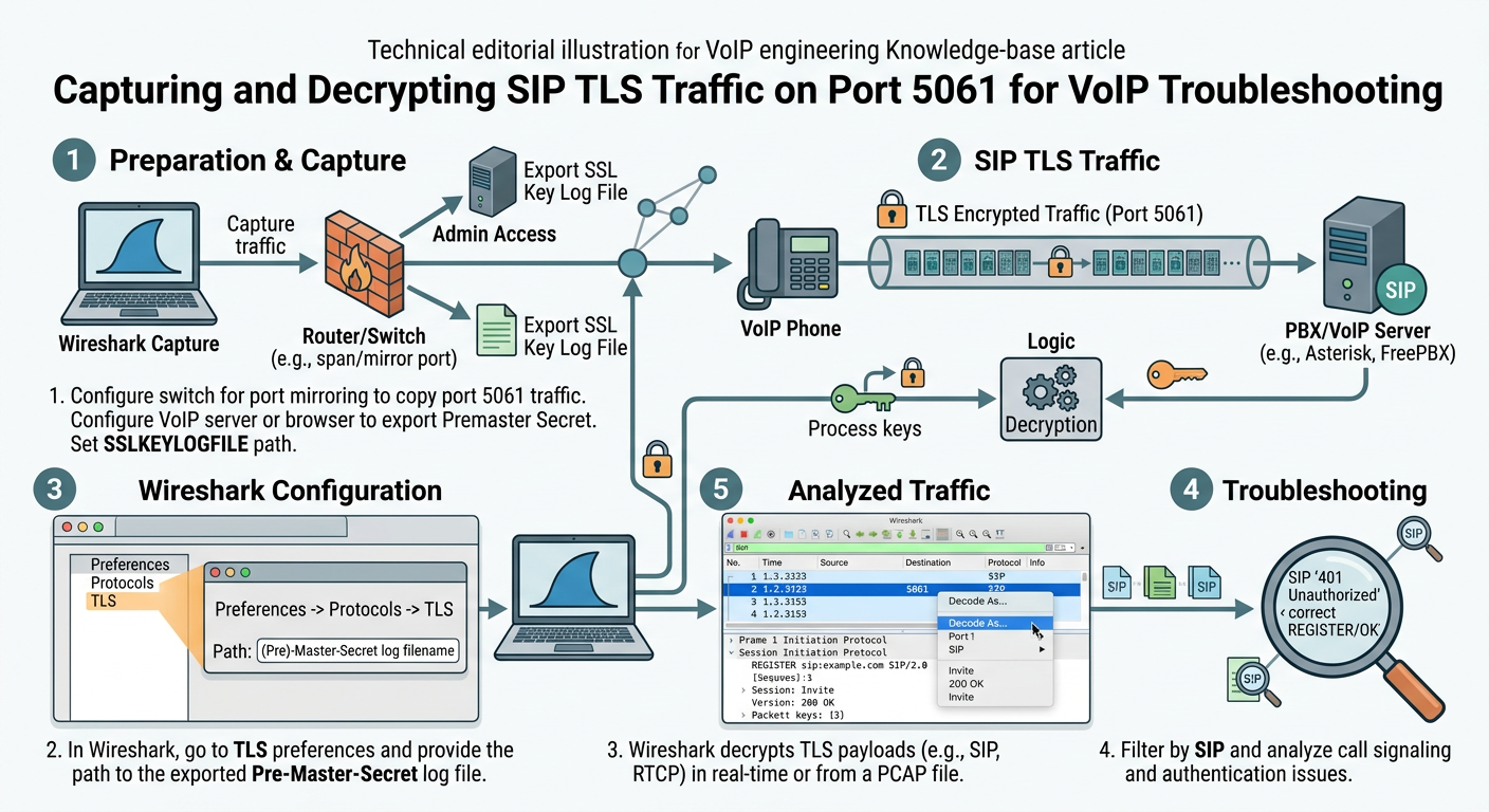 Illustration for Capturing and Decrypting SIP TLS Traffic on Port 5061 for VoIP Troubleshooting