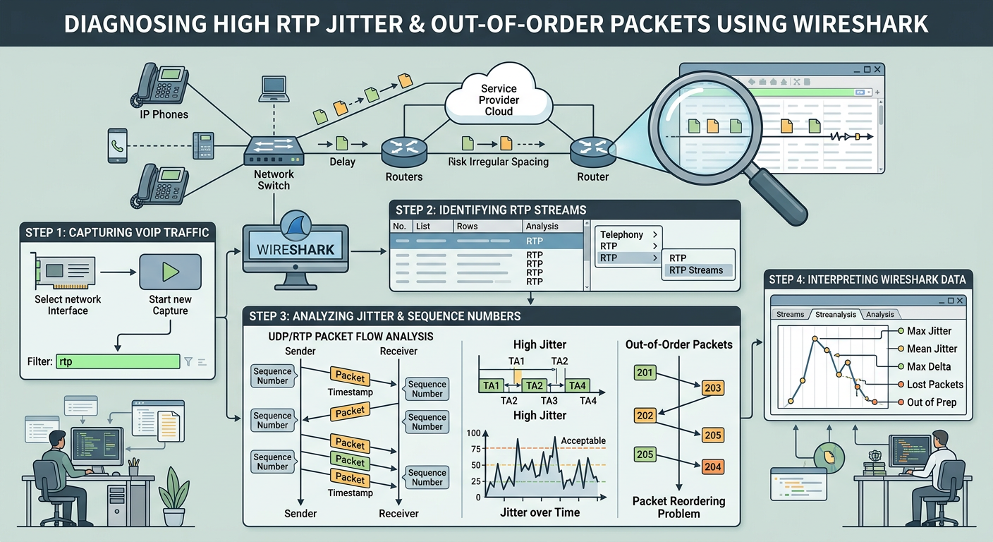 Illustration for Diagnosing High RTP Jitter and Out-of-Order Packets Using Wireshark
