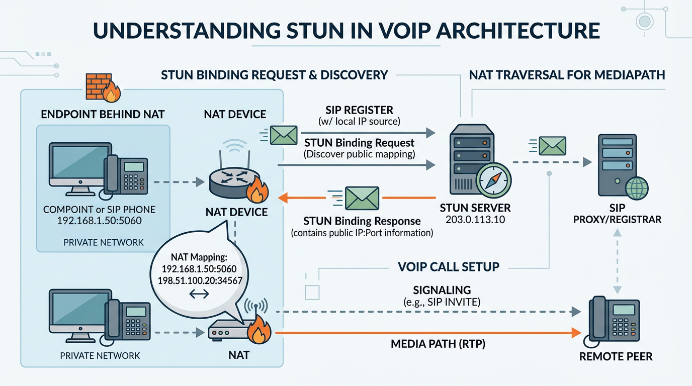Illustration for Understanding STUN (Session Traversal Utilities for NAT) in VoIP Architecture