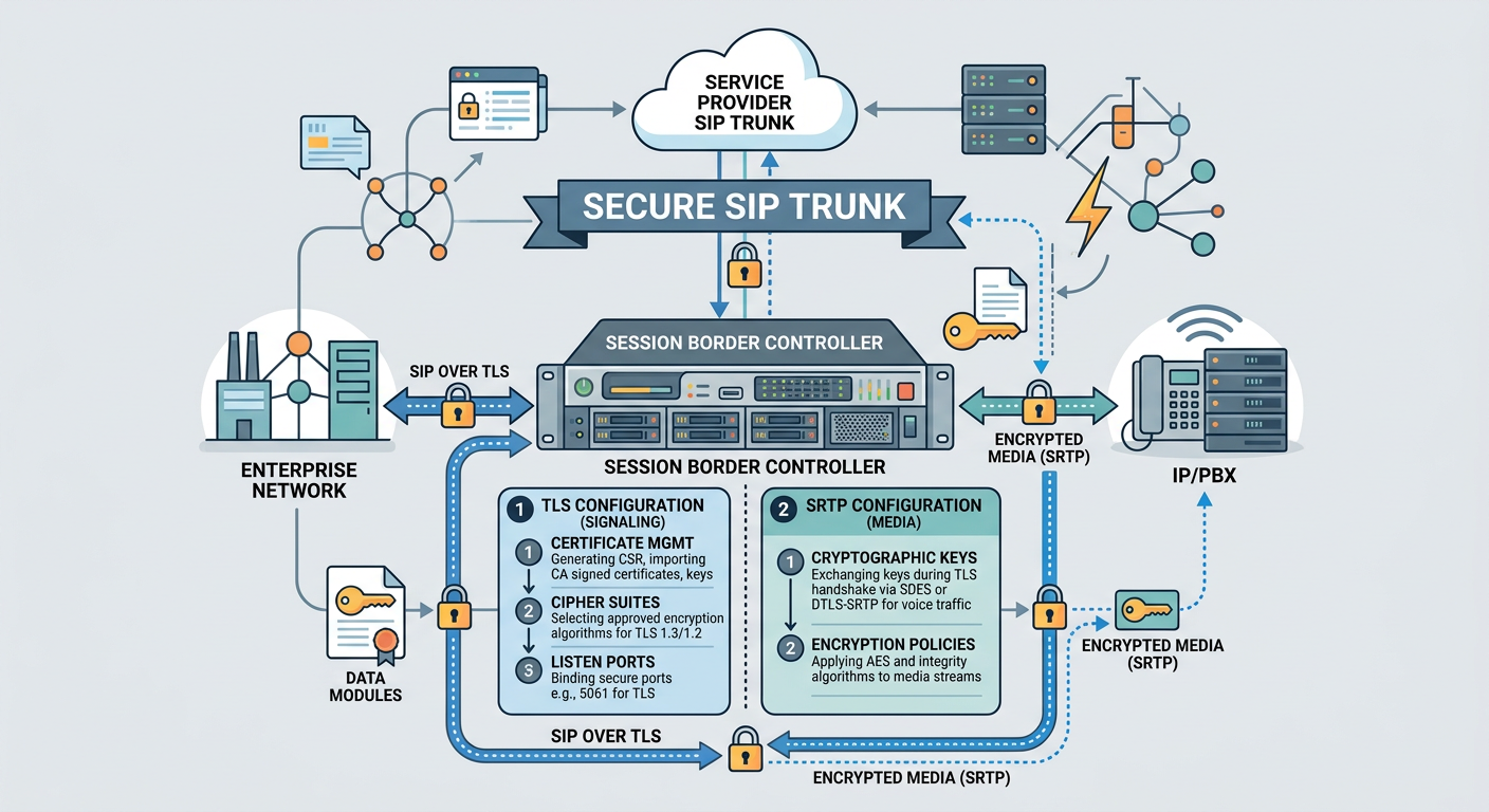 Illustration for Configuring TLS and SRTP for Secure SIP Trunking on Session Border Controllers