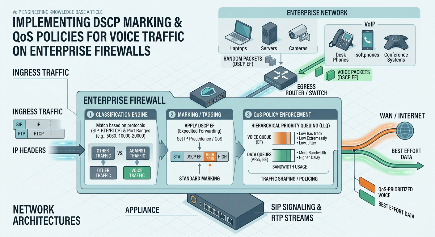 Illustration for Implementing DSCP Marking and QoS Policies for Voice Traffic on Enterprise Firewalls